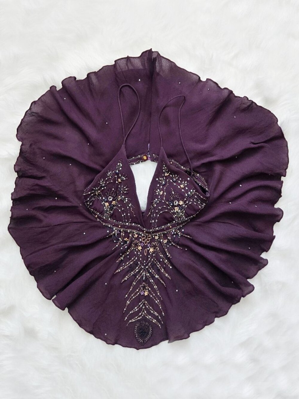 RARE Vintage Matthew Williamson Fairycore Peacock Silk Purple Babydoll Top